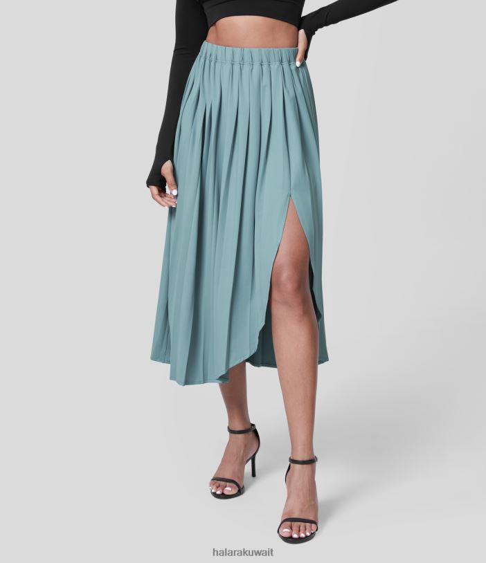 ملابس التورمالين TDP4N755 نحيف Halara تنورة ميدي غير رسمية ذات خصر عالي وطيات مقسمة وحاشية غير متماثلة