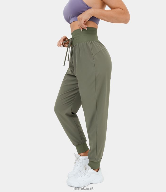 ملابس رياضية الصبار الأخضر TDP4N75 نحيف Halara بنطال رياضي كاجوال مضلع بخصر عالٍ وحزام خصر عريض