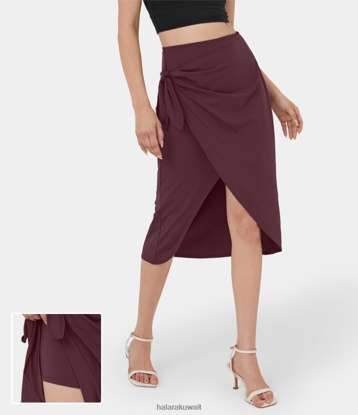 ملابس تين TDP4N760 نحيف Halara تنورة ميدي كاجوال 2 في 1 بخصر عالٍ وربطة جانبية