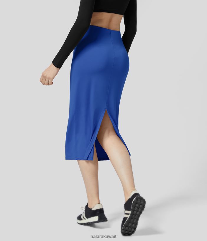 ملابس بوكووب الأزرق TDP4N762 نحيف Halara تنورة ميدي غير رسمية بفتحة عالية الخصر