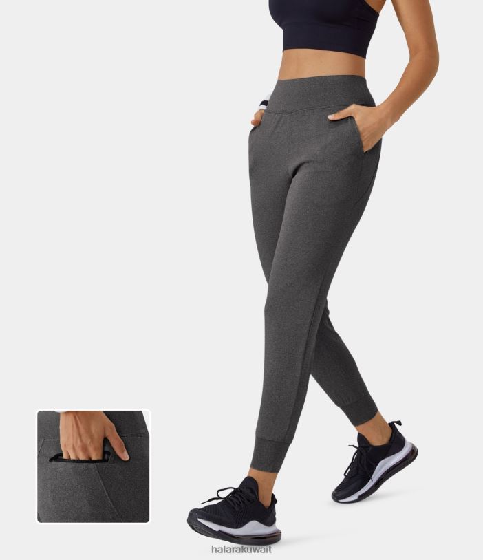 ملابس رياضية أسود رمادي TDP4N80 نحيف Halara جيب جانبي عالي الخصر بالإضافة إلى جيب خلفي بسحاب للركض