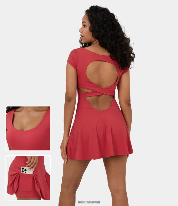 ملابس رياضية السالسا TDP4N841 نحيف Halara فستان بيكلبول نشط بجيب جانبي 2 في 1 بدون ظهر