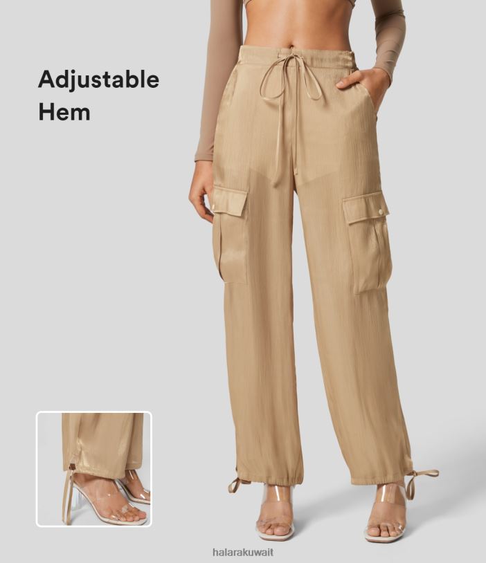 ملابس برتقالي يانع TDP4N85 نحيف Halara بنطال رياضي كاجوال برباط مرتفع وجيوب متعددة وحاشية قابلة للتعديل