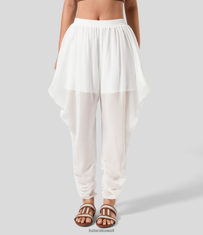 ملابس رياضية أبيض TDP4N86 نحيف Halara بنطال رياضي شفاف مكشكش متوسط ​​الارتفاع 2 في 1