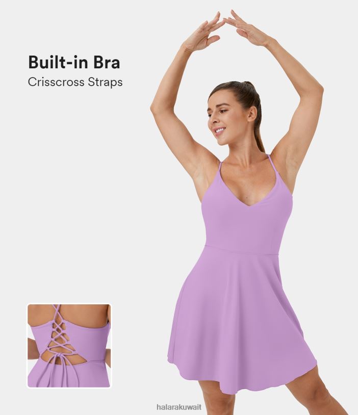 ملابس رياضية إبداعي TDP4N871 نحيف Halara فستان رقص نشط بأربطة متقاطعة بدون ظهر قصير ومتوهج