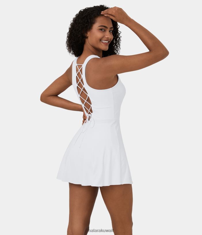 ملابس رياضية أبيض TDP4N888 نحيف Halara فستان Softlyzero Airy بدون ظهر برباط علوي مكون من قطعتين وجيب صغير متوهج وملمس رائع للتزلج على الجليد