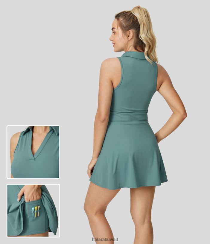 ملابس رياضية صخرة سماوية زرقاء TDP4N901 نحيف Halara ياقة بولو ناعمة من Softlyzero مكونة من قطعتين وجيب رائع الملمس ومضيء للجولف الصغير وجيب تي شيرت للجولف