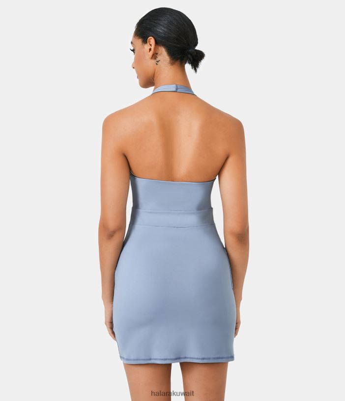 ملابس رياضية أزرق فاتح TDP4N914 نحيف Halara فستان يوجا نشط بجيب بدون ظهر وحاشية مقسمة