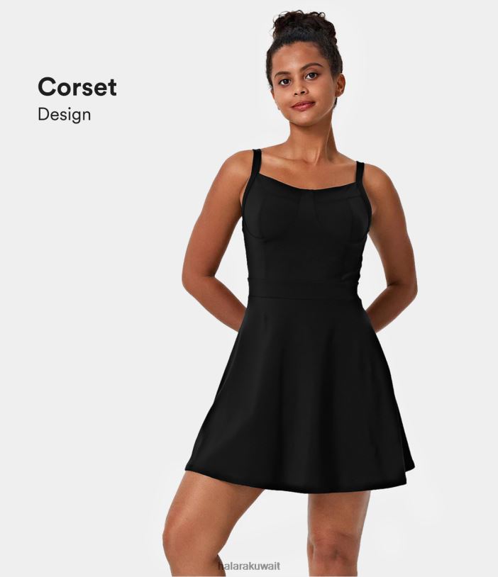 ملابس رياضية أسود TDP4N934 نحيف Halara فستان Softlyzero من القطيفة بدون ظهر مشد صغير سهل الانزلاق من Pickleball النشط