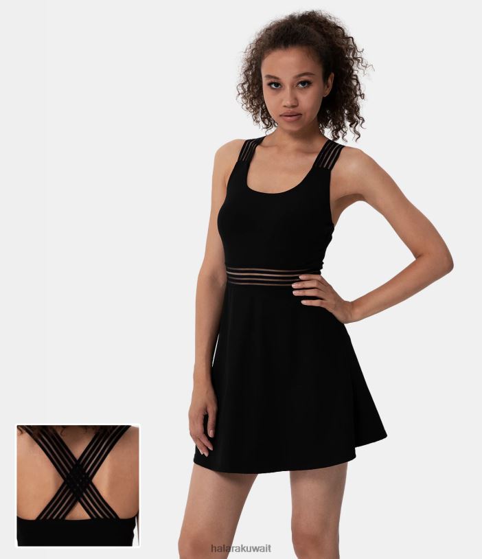 ملابس رياضية أسود TDP4N936 نحيف Halara فستان يوجا نشط شبكي متباين بدون ظهر