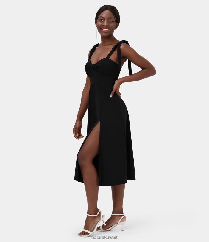 ملابس رياضية أسود TDP4N944 نحيف Halara فستان رقص نشط بدون ظهر، وجيب جانبي ملتوي، وحاشية مقسمة، وسهل الانزلاق