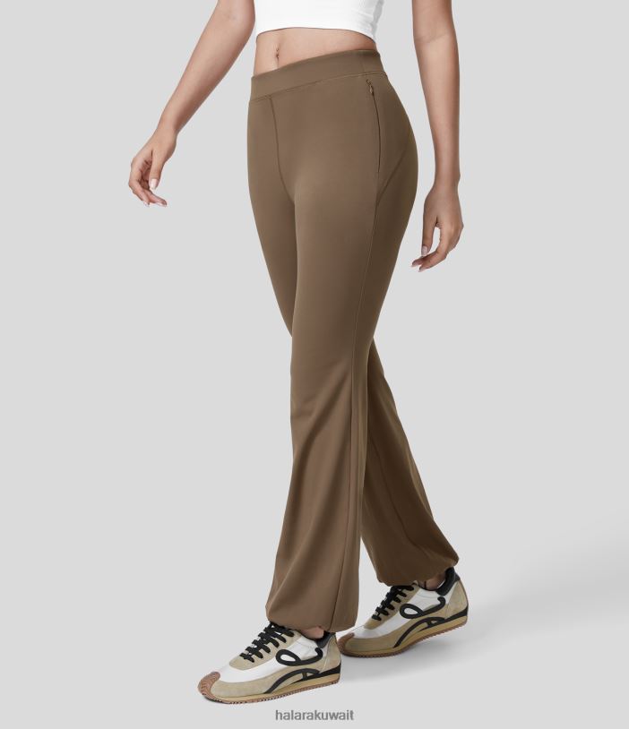 ملابس رياضية بني محمر TDP4N94 نحيف Halara Softlyzero Eco بنطال يوغا متوسط ​​الارتفاع وجيب بسحاب جانبي