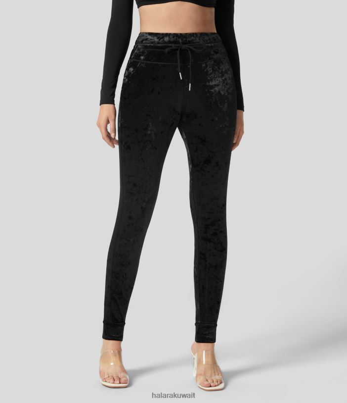ملابس رياضية أسود TDP4N95 نحيف Halara بنطلون رياضي كاجوال مخملي بطول كامل وجيب جانبي برباط عالي الخصر