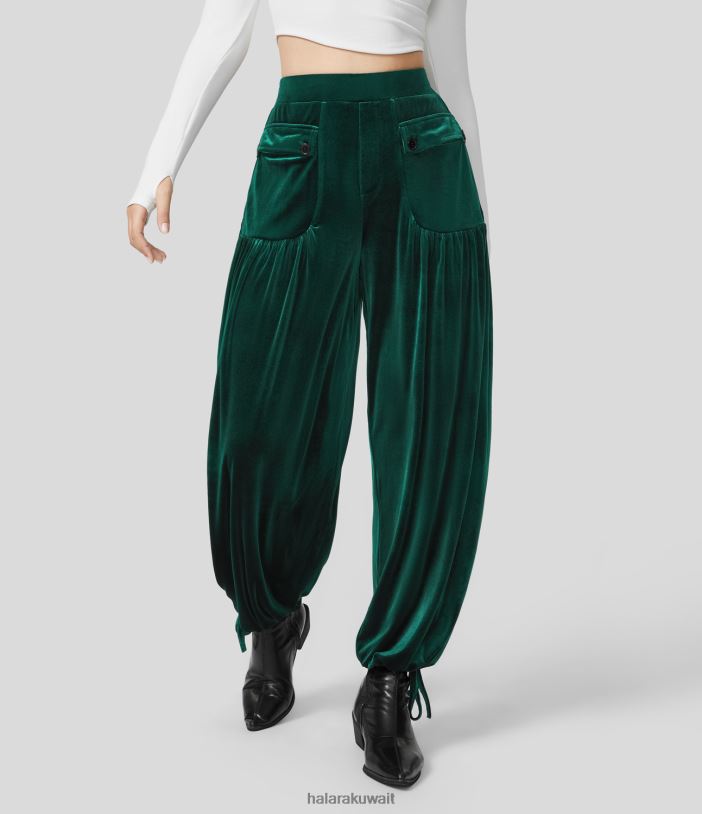 ملابس غابه استوائيه TDP4N96 نحيف Halara بنطال رياضي مخملي كاجوال بخصر عالٍ وجيب جانبي أمامي وحاشية قابلة للتعديل