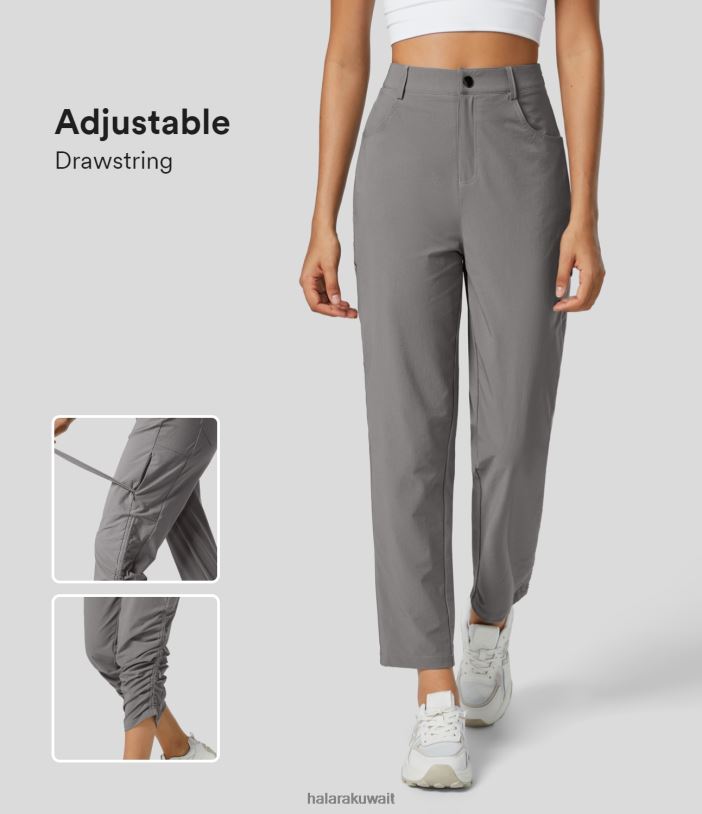 ملابس com.cloudburst TDP4N422 نحيف Halara جيوب متعددة متوسطة الارتفاع داخل بنطال عمل بحاشية قابلة للتعديل برباط