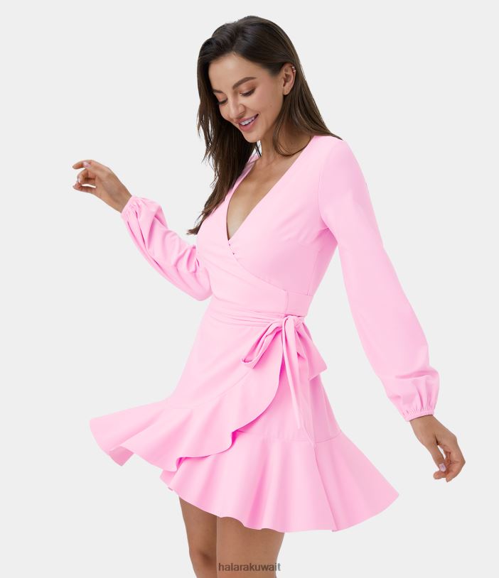 ملابس com.nosegay TDP4N1064 نحيف Halara فستان Softlyzero Airy العميق على شكل حرف V، ملفوف، حاشية مكشكشة، فستان كاجوال ذو ملمس رائع