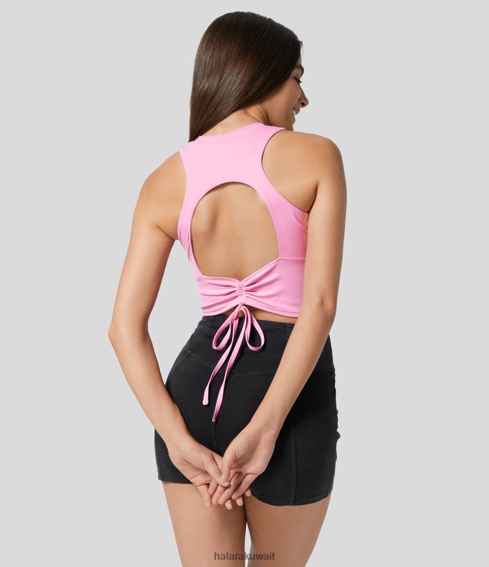 ملابس رياضية com.nosegay TDP4N1776 نحيف Halara سترة يوجا قصيرة من القطيفة بدون ظهر برباط من Softlyzero
