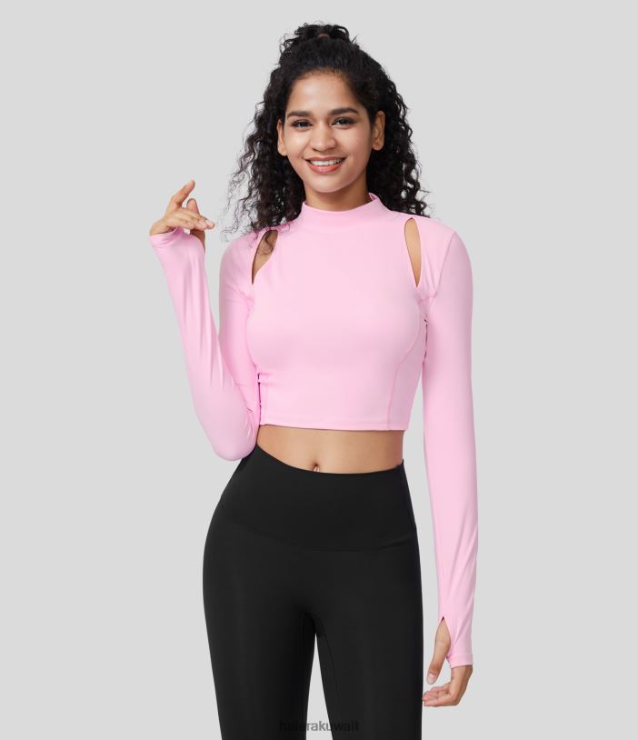 ملابس رياضية com.nosegay TDP4N1906 نحيف Halara قميص Softlyzero ذو ياقة واقفة وفتحة إبهام وملمس رائع ورياضي لليوجا