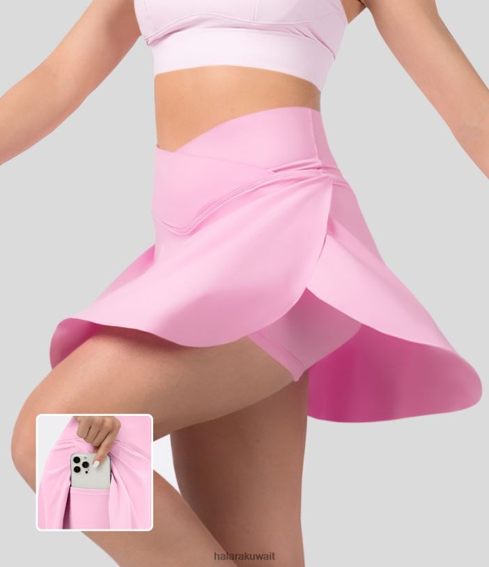 ملابس رياضية com.nosegay TDP4N492 نحيف Halara Softlyzero Airy Crossover Side Pocket 2 في 1 تنورة تنس ذات ملمس رائع - طول أطول