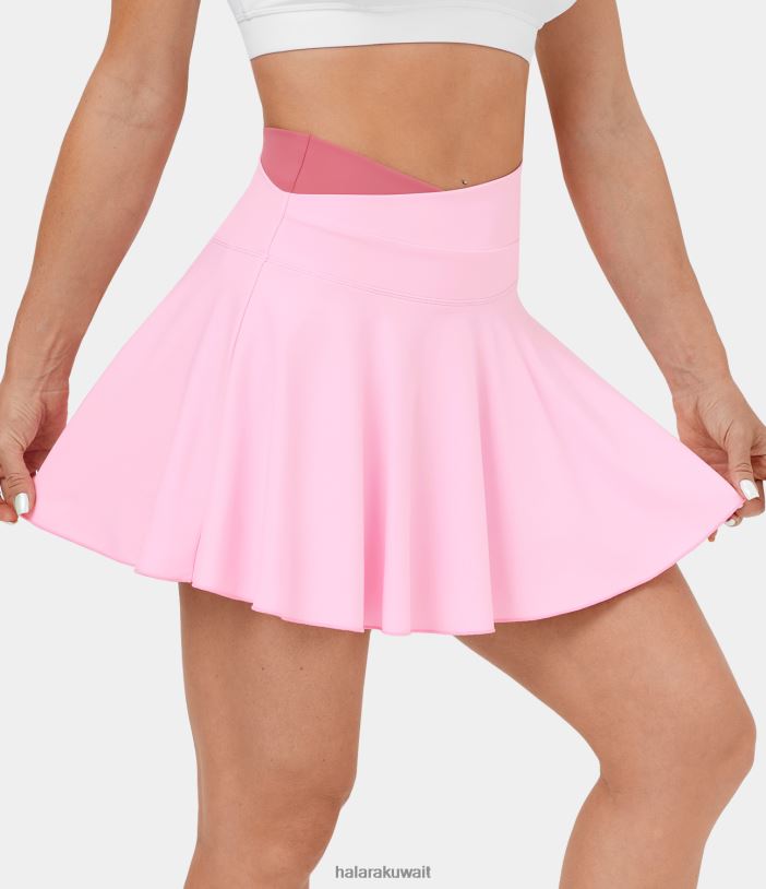 ملابس رياضية com.nosegay TDP4N649 نحيف Halara تنورة Softlyzero Airy Crossover ذات اللون المتقاطع وجيب جانبي 2 في 1 تنورة كاجوال ذات ملمس رائع