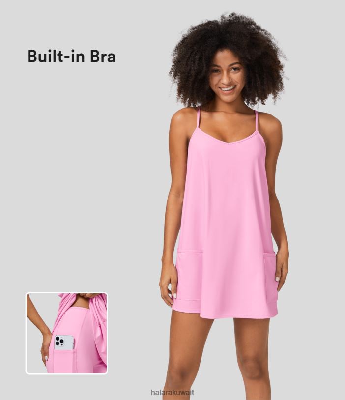 ملابس رياضية com.nosegay TDP4N815 نحيف Halara حمالة صدر مدمجة بجيب جانبي من Racerback، فستان يوجا صغير من قطعتين سهل الانزلاق