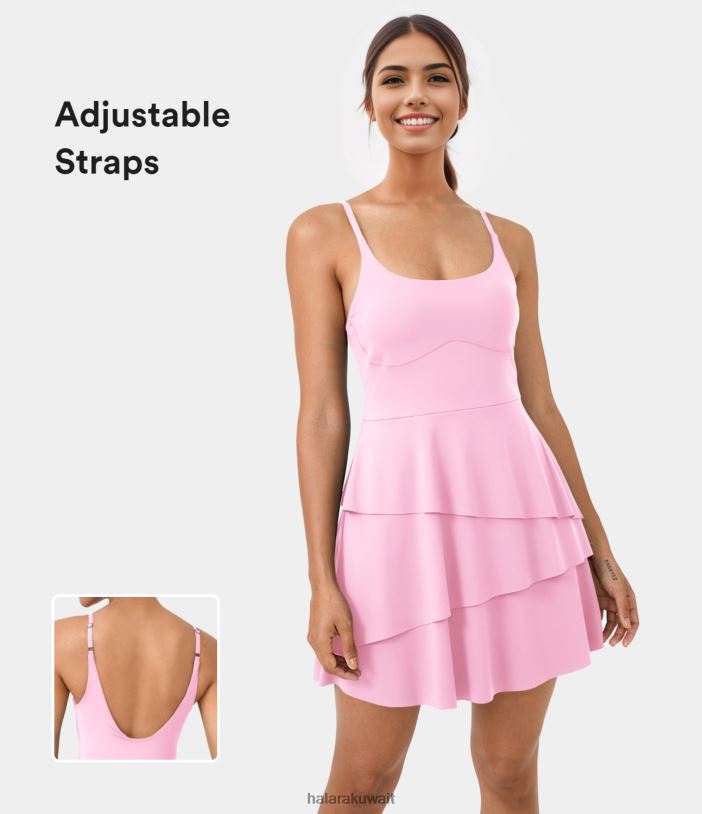 ملابس رياضية com.nosegay TDP4N827 نحيف Halara فستان Softlyzero Airy بدون ظهر مكشكش بطبقات 2 في 1 بجيب رائع الملمس سهل الانزلاق للرقص النشط