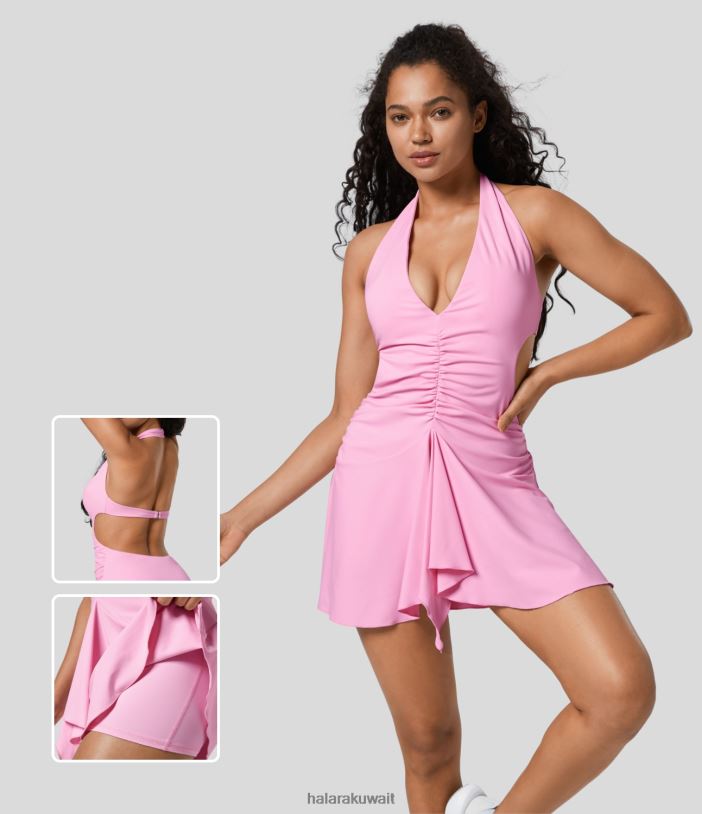 ملابس رياضية com.nosegay TDP4N926 نحيف Halara فستان يوجا عميق بياقة على شكل حرف V بدون ظهر مع خطاف على شكل حرف G ومكشكش 2 في 1 لليوجا النشط