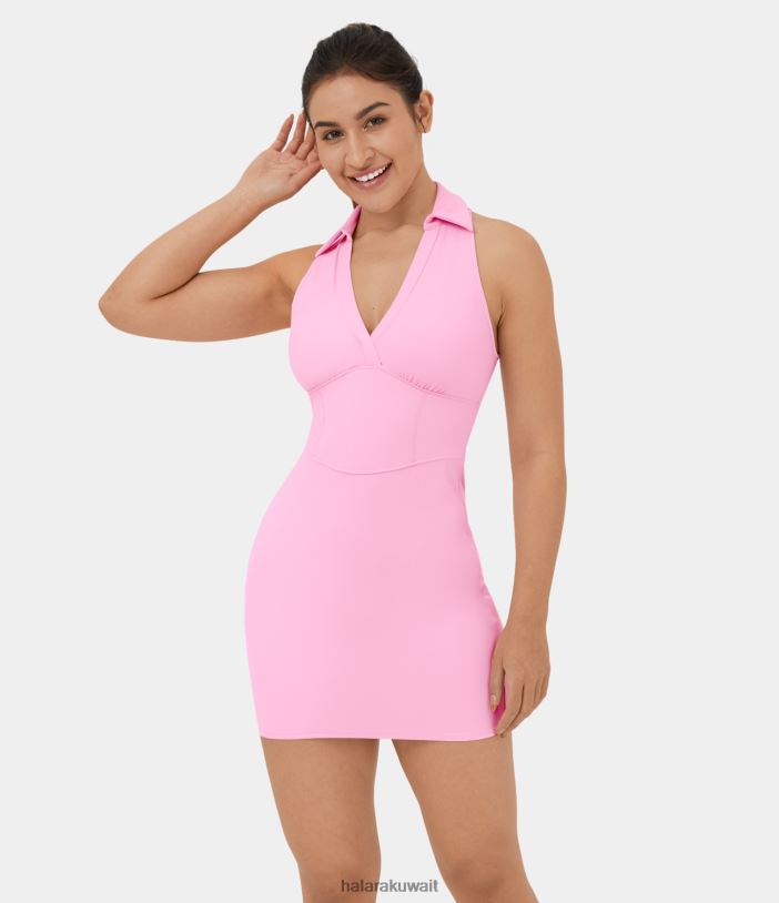 ملابس رياضية com.nosegay TDP4N947 نحيف Halara مشد بياقة فخمة من Softlyzero بدون أكمام، فستان Bodycon Mini Pickleball النشط