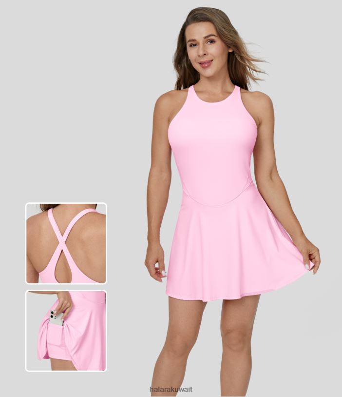 ملابس رياضية com.nosegay TDP4N960 نحيف Halara فستان Softlyzero Airy بدون ظهر متقاطع 2 في 1 بجيب جانبي رائع الملمس ومضيء صغير