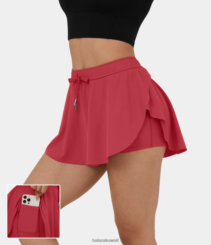 ملابس رياضية com.winterberry TDP4N590 نحيف Halara تنورة يوجا صغيرة برباط متوسط ​​الارتفاع 2 في 1 وجيب جانبي وحاشية منحنية