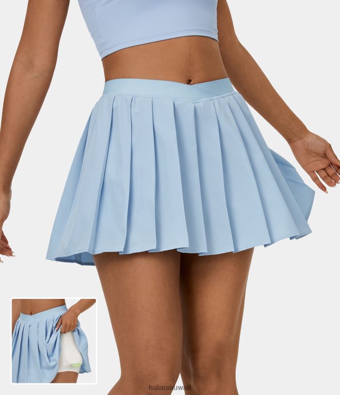 ملابس رياضية omphalodes TDP4N613 نحيف Halara تنورة تنس صغيرة ذات ثنيات عالية الخصر 2 في 1 وجيب جانبي